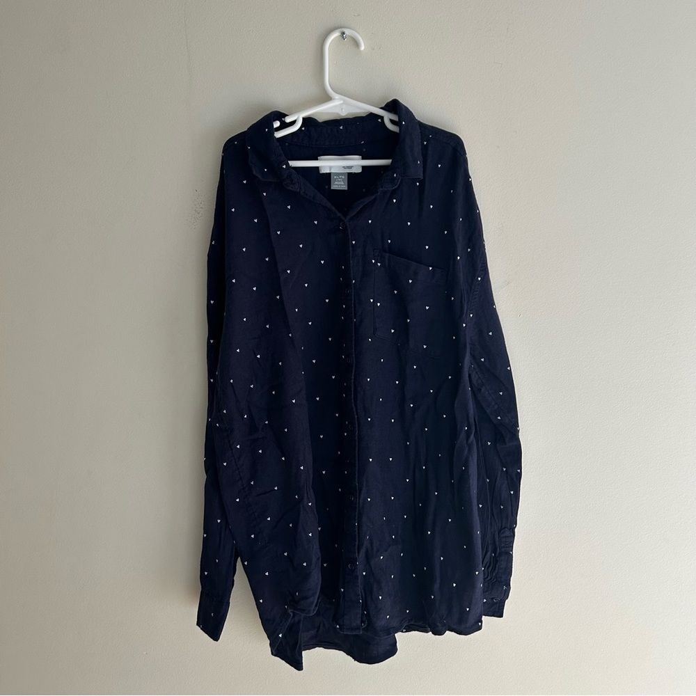 Old Navy Girls (14) Navy Blue Relaxed Button Down with Heart Pattern